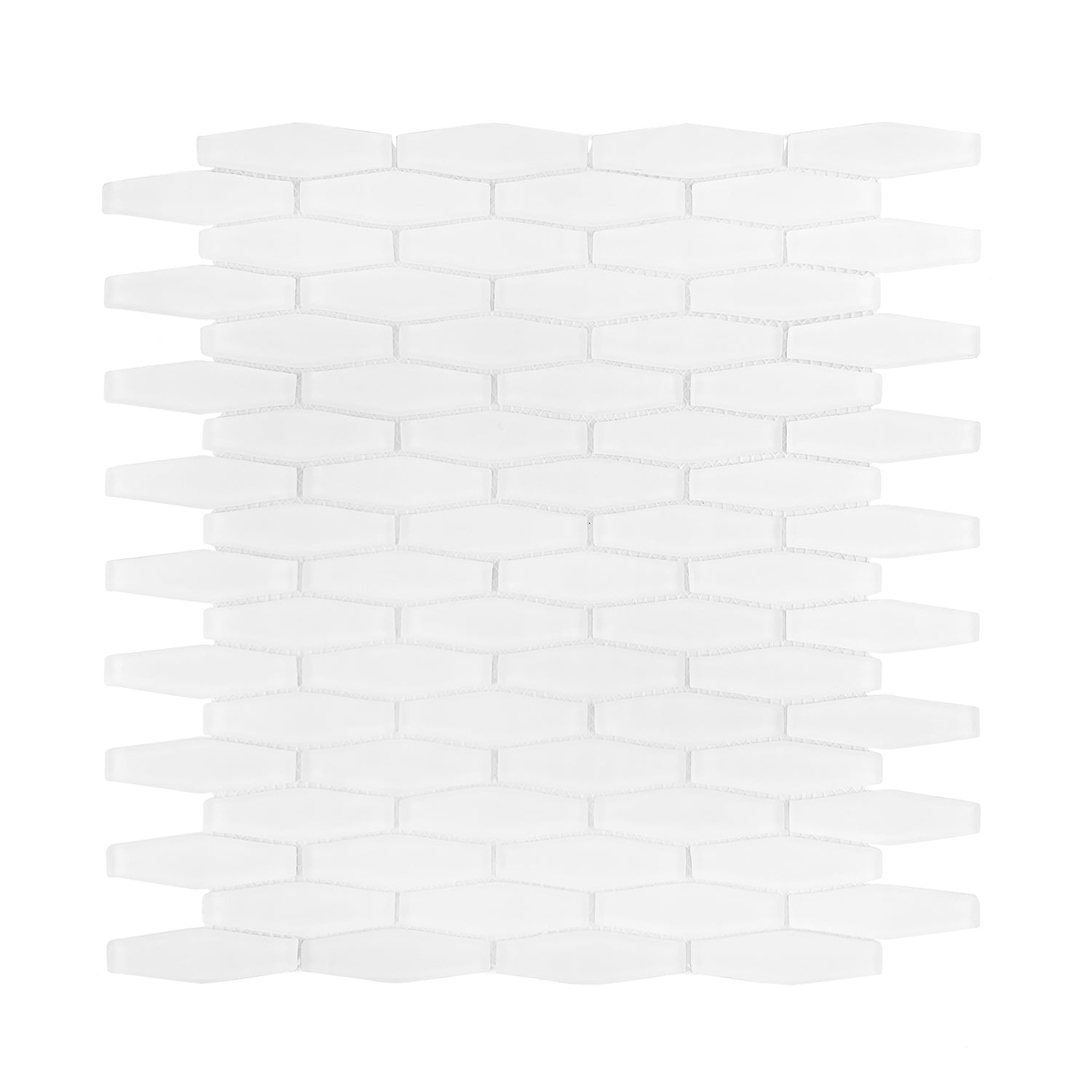 White Elongated Hexagon Glass Mosaic Tile