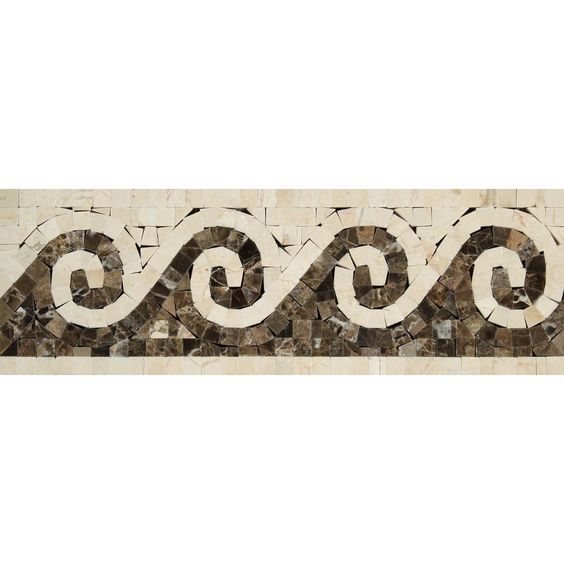 Crema Marfil Marble Polished Wave Border Listello w/ Emperador Dark Dots