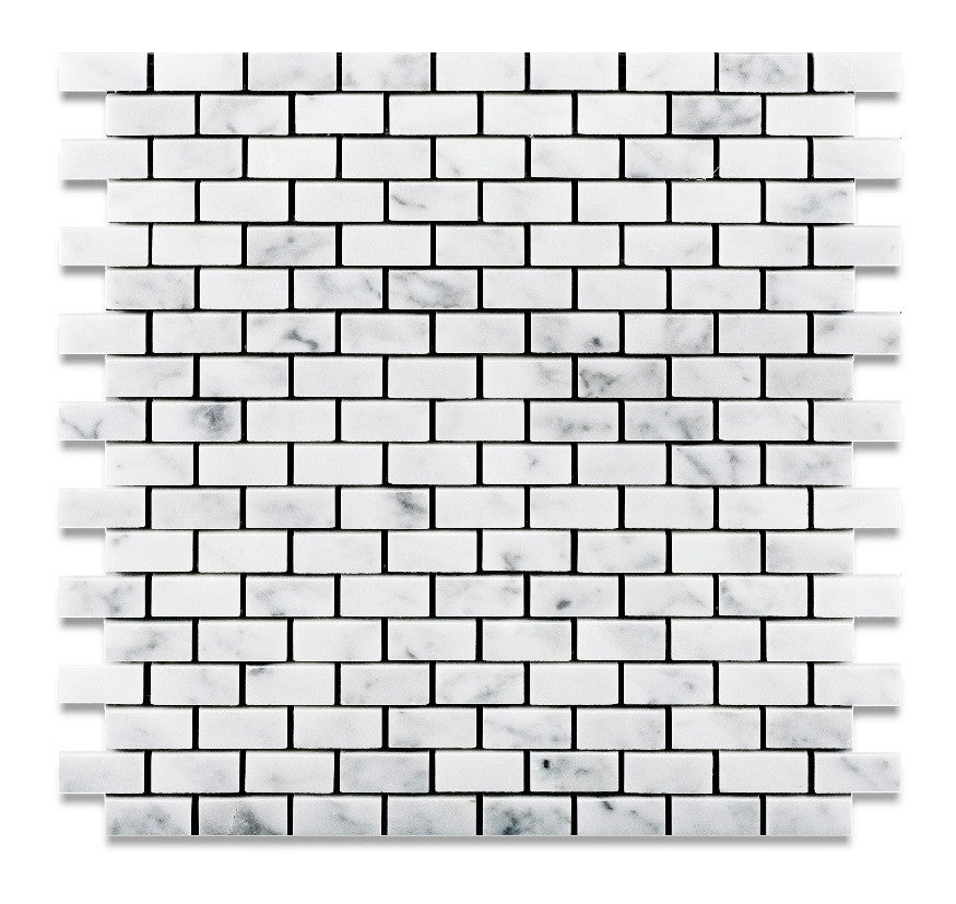 Carrara White Marble Honed Baby Brick Mosaic Tile