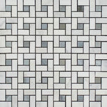 Oriental White / Asian Statuary Marble Honed Pinwheel Mosaic Tile w/ Blue Gray Dots