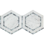 Carrara White Marble Polished 5" Hexagon Combination Mosaic Tile w / Blue-Gray