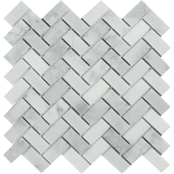 Bianco Venatino (Bianco Mare) Marble Honed 1 x 2 Herringbone Mosaic Tile