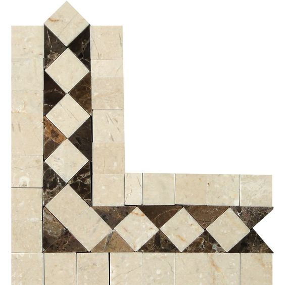 Crema Marfil Marble Polished BIAS Border Corner Listello w/ Emperador Dark Dots