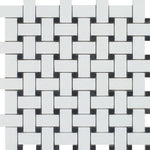 Thassos White Marble Honed Basketweave Mosaic Tile w/ Black Dots