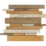 Mixed Travertine Honed Random Strip Mosaic Tile