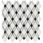 Thassos White Marble Honed Lattice Mosaic Tile w / Black Dots