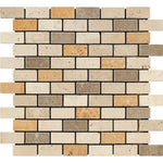 1 X 2 Mixed Travertine Tumbled Brick Mosaic Tile