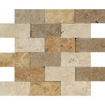 2 X 4 Mixed Travertine Split-Faced Brick Mosaic Tile