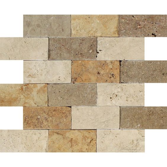 2 X 4 Mixed Travertine Split-Faced Brick Mosaic Tile