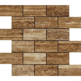 2 X 4 Noce Exotic Travertine (Vein-Cut) Brushed & Unfilled Brick Mosaic Tile