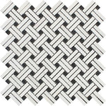 Thassos White Marble Honed Stanza Basketweave Mosaic Tile w/ Black Dots