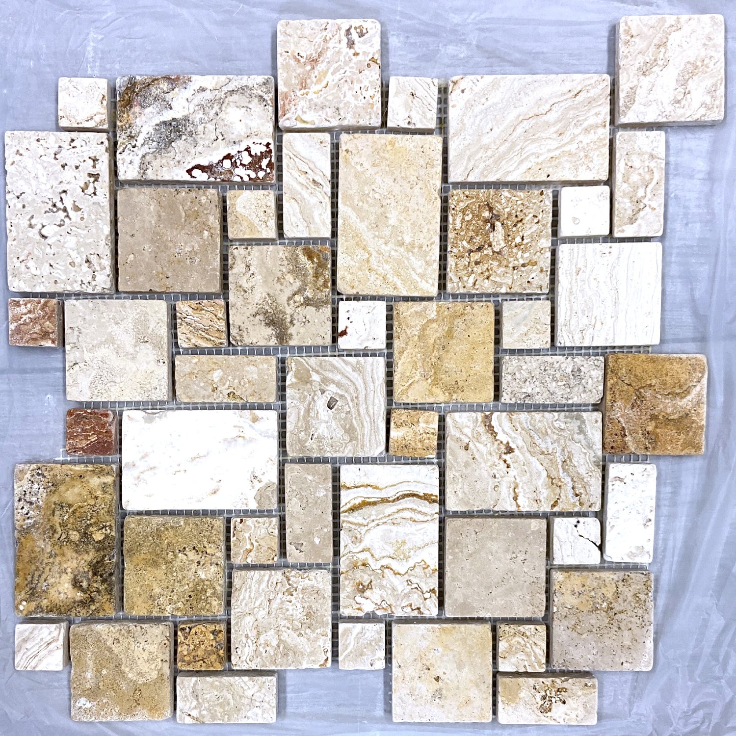 Valencia Travertine Tumbled Micro-Pattern (Mini Versailles) Mosaic Tile