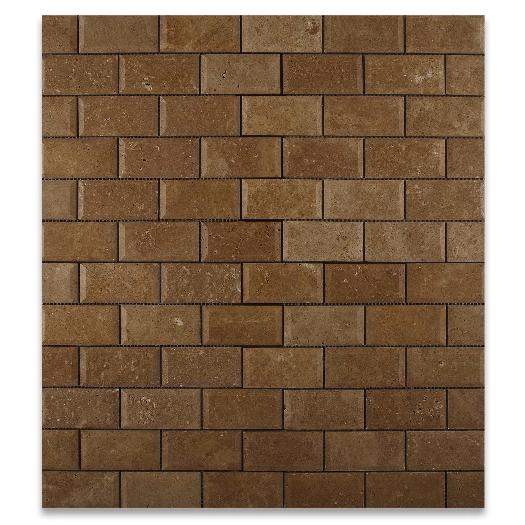 2 X 4 Noce Travertine Honed & Beveled Brick Mosaic