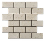 2 X 4 Ivory Travertine Honed & Beveled Brick Mosaic