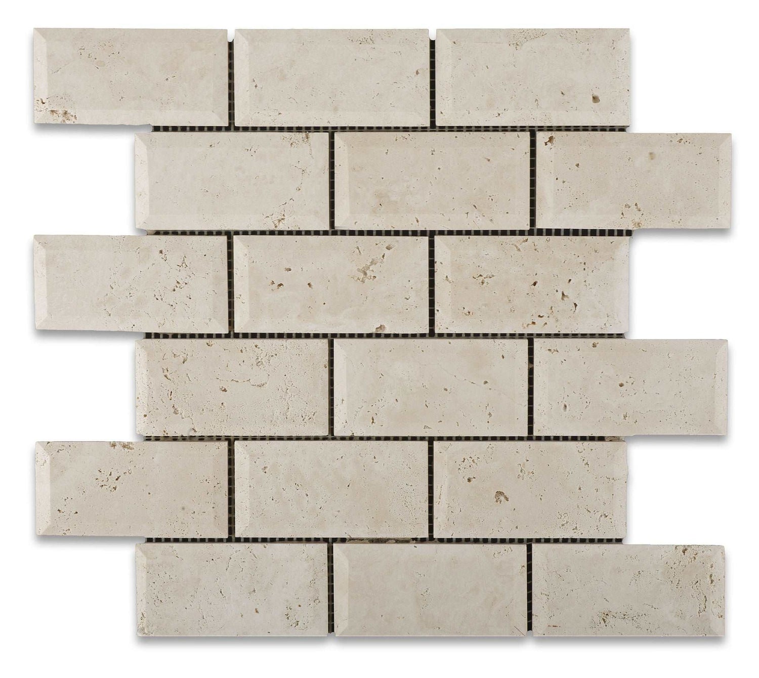 2 X 4 Ivory Travertine Honed & Beveled Brick Mosaic