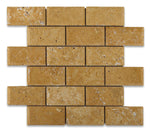 2 X 4 Gold / Yellow Travertine Honed & Beveled Brick Mosaic