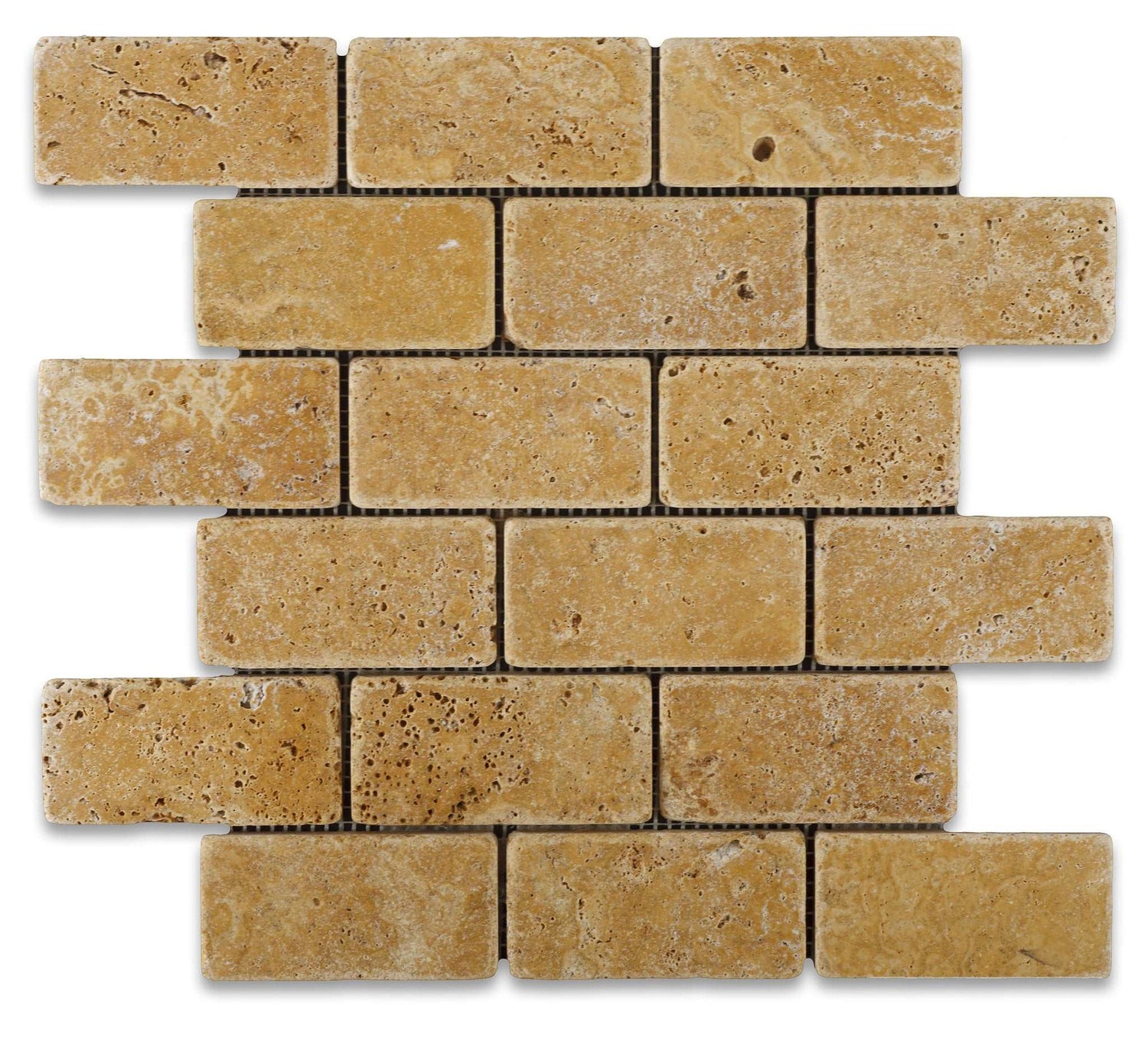 2 X 4 Gold / Yellow Travertine Tumbled Brick Mosaic Tile