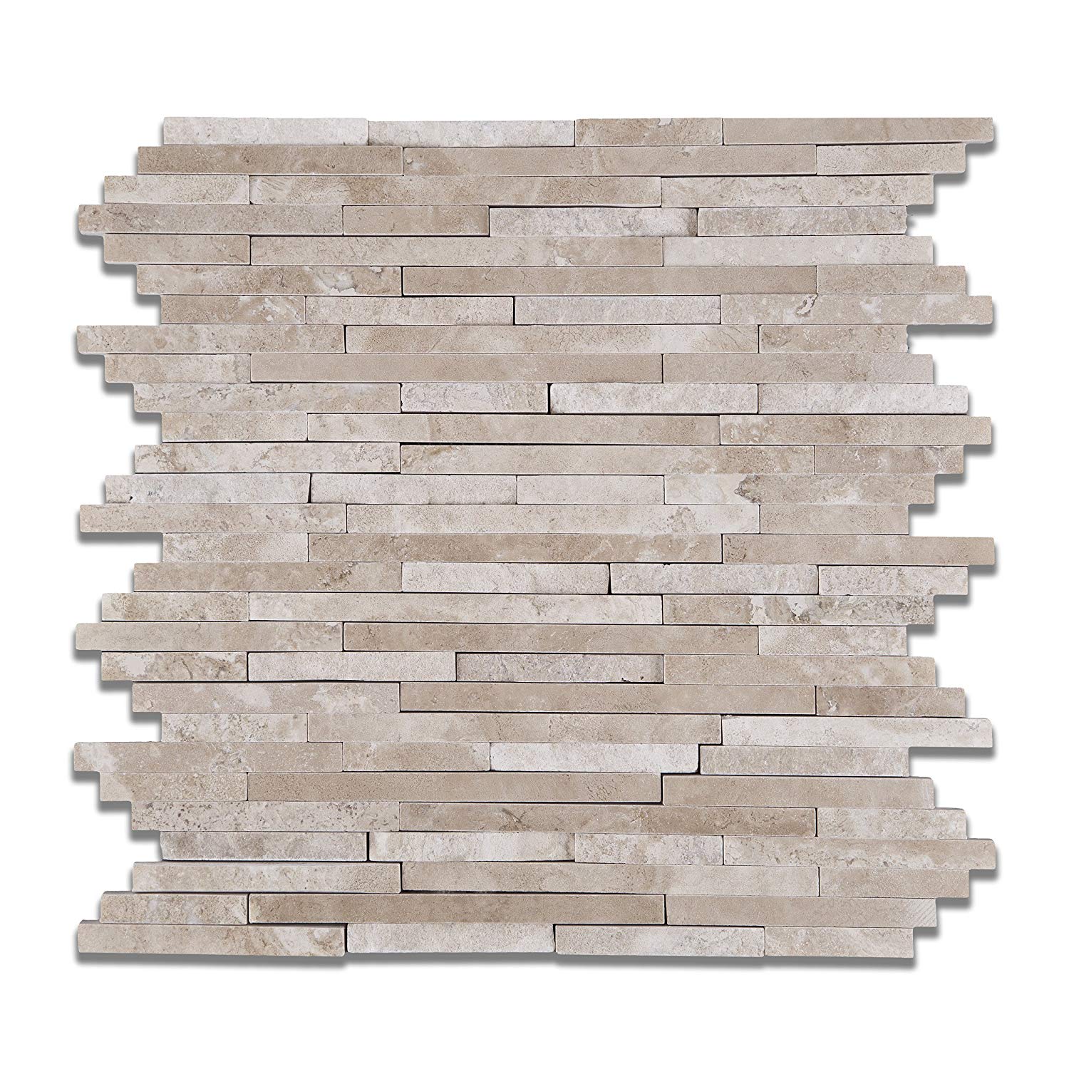 Durango Cream Travertine Polished & Split-faced (Mix )Random Strip Mosaic Tile