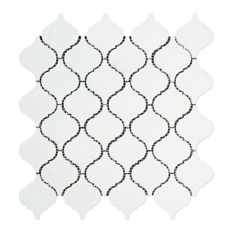 Thassos White Marble Honed Lantern Arabesque Mosaic Tile