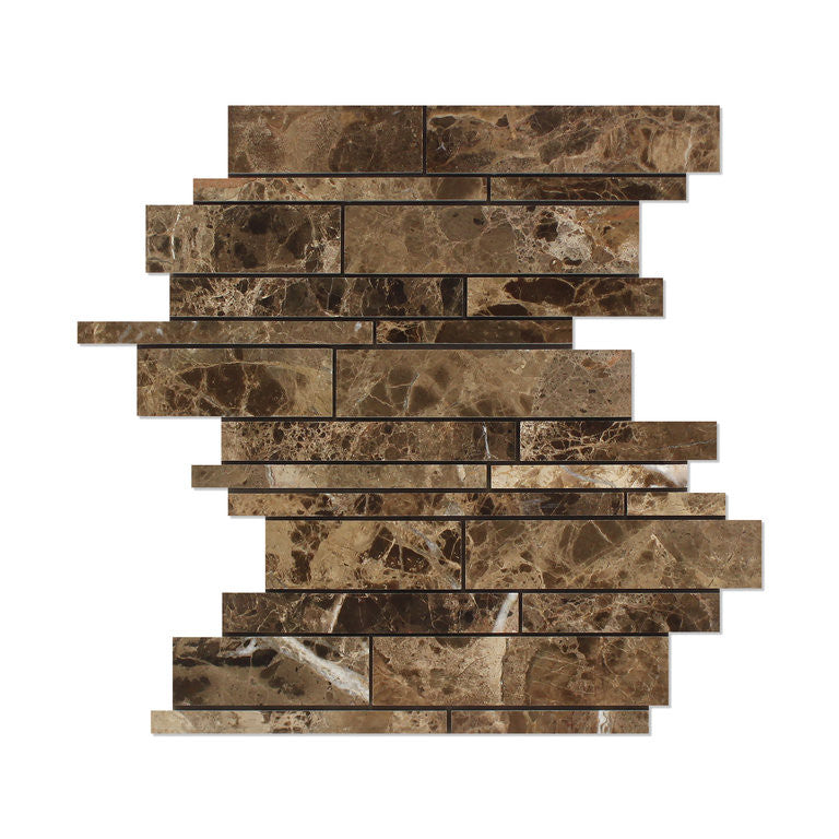 Emperador Dark Marble Polished Random Strip Mosaic Tile