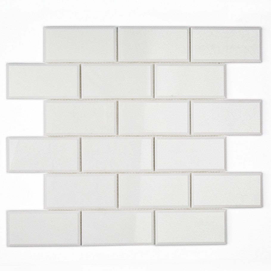 2 X 4 Thassos White Marble Honed & Beveled Brick Mosaic Tile